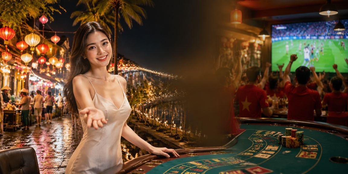Cảnh chợ đêm Phú Quốc kết hợp với trải nghiệm baccarat trực tuyến
